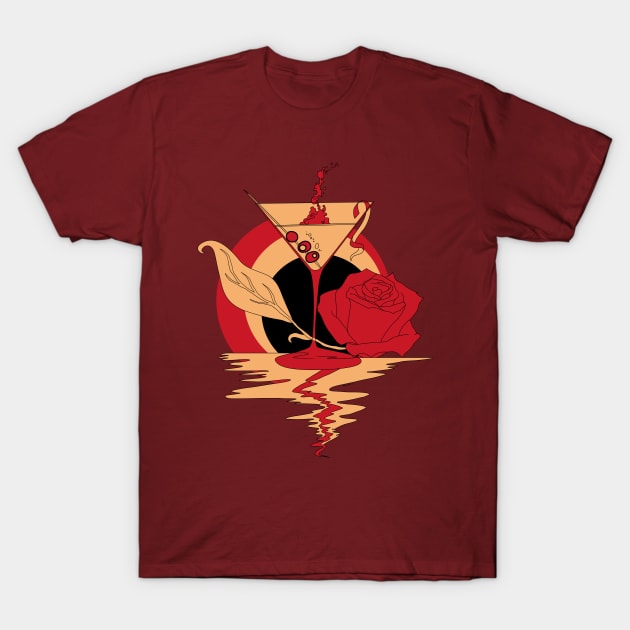 Red and Cream Martini and Rose T-Shirt by kenallouis